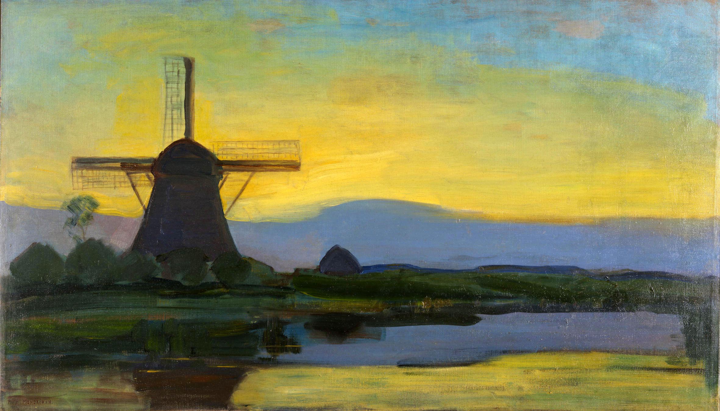 Oostzijde windmill at night *oil on canvas *67,5 x 117,5 cm *signed b.l.: Piet Mondriaan *1907-1908